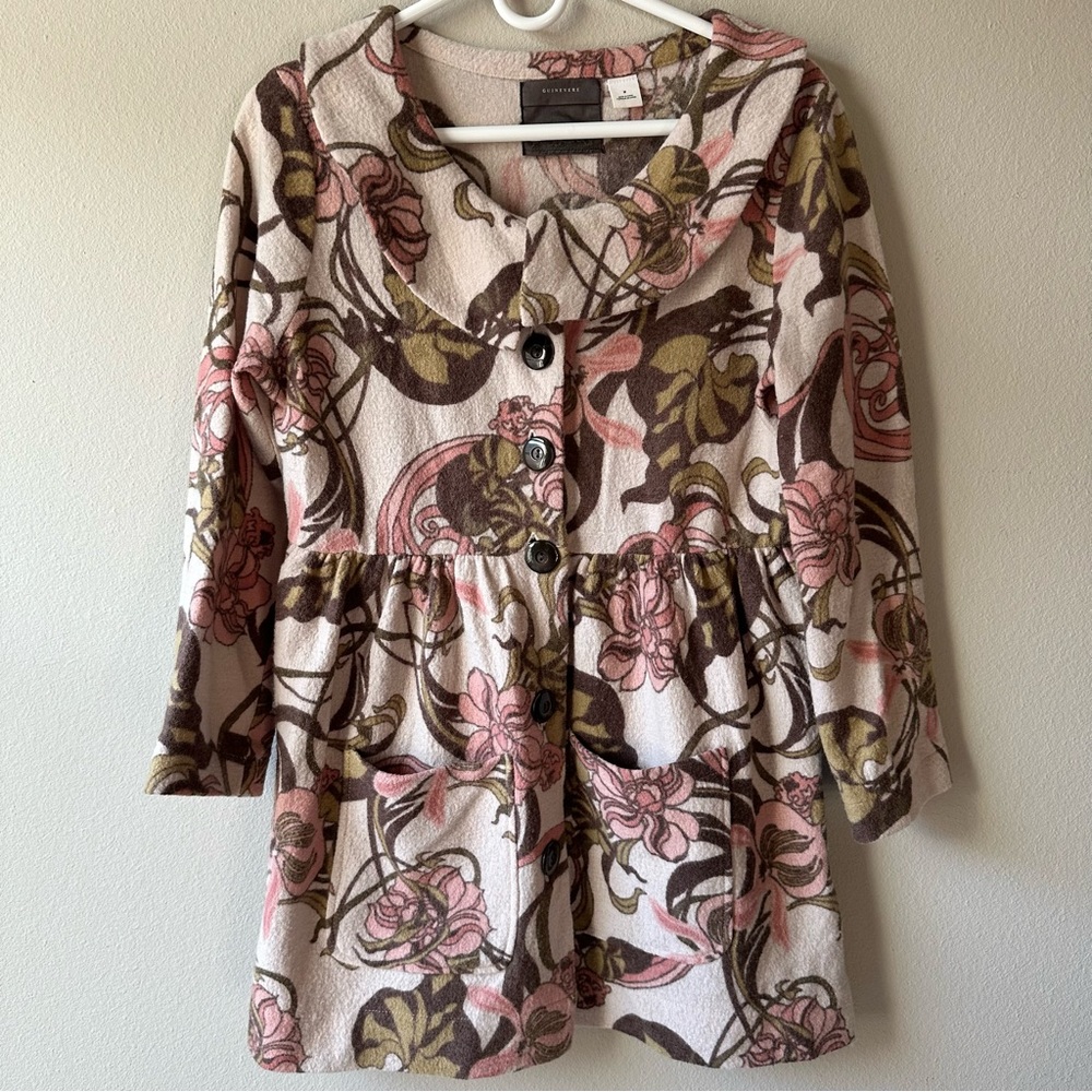 Anthropologie Guinevere 100% merino wool floral jacket